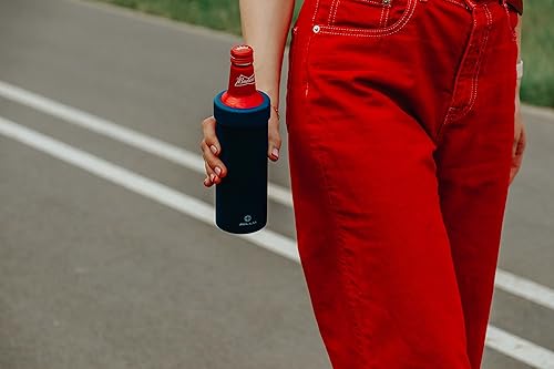 Miniatura 5 de Soporte de acero inoxidable de doble pared aislado al vacío para botellas de cerveza de aluminio delgadas de 16 oz (negro)