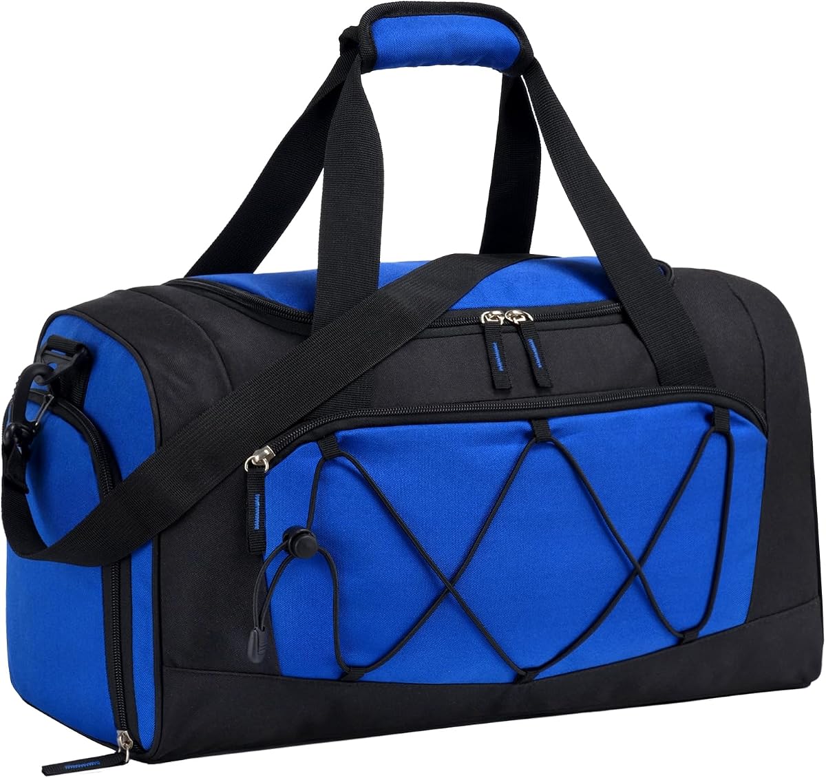 Vorspack Bolsa de gimnasio estructurada de 18 pulgadas con compartimento para zapatos, azul | Ligero y resistente al agua, 6 bolsillos, capacidad de 28 litros, para gimnasio, deportes, viajes de fin de semana durante la noche
