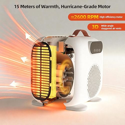Miniatura 6 de Calentador de espacio de 1500 W con control remoto, temporizador de 12 horas y 3 modos, protección contra sobrecalentamiento y vuelco, calentador