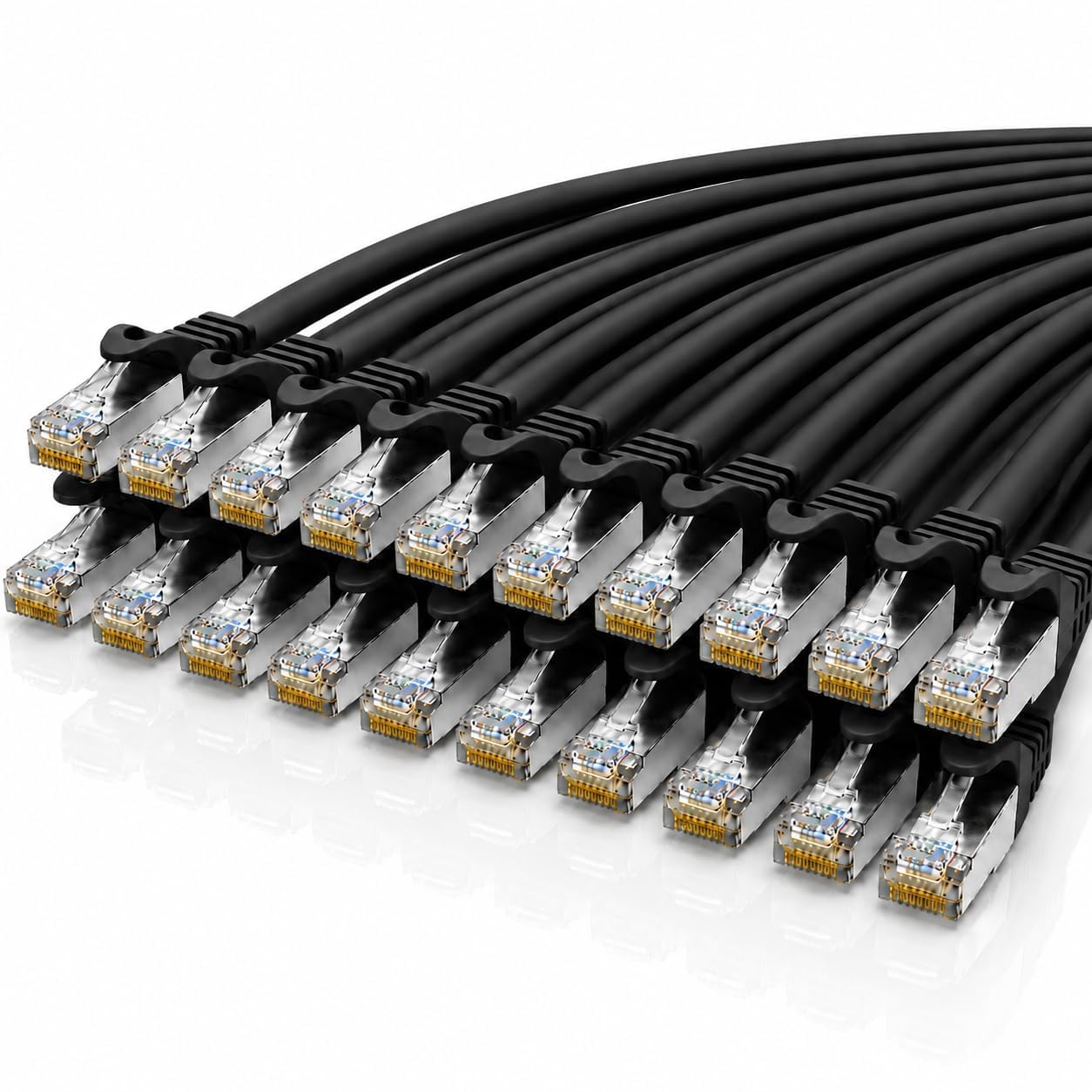 1aTTack.de Cavo di rete Ethernet LAN, Cat7, S/FTP, PIMF, LSZH, 1,5 m, nero, RJ45, retrocompatibile, Cat6a, Cat5e, 10 Gbps, senza alogeni, per camera server, switch, router, confezione da 20 | collega computer, TV e console di gioco a Internet