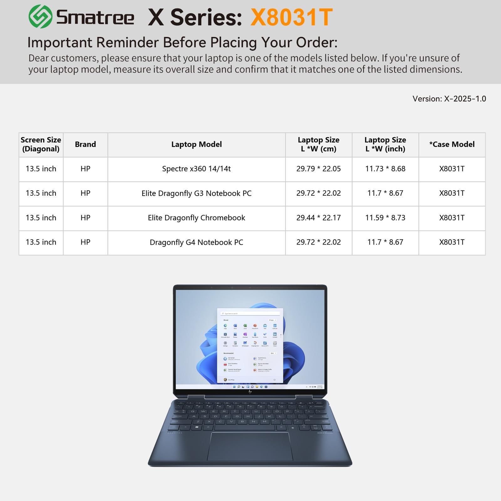 Smatree custodia rigida in EVA Compatible per 13,5 pollici HP Dragonfly G4, Elite Dragonfly G3/Chromebook, Spectre x360 14/14t, antiurto e idrorepellente portatile borsa (X8031T)