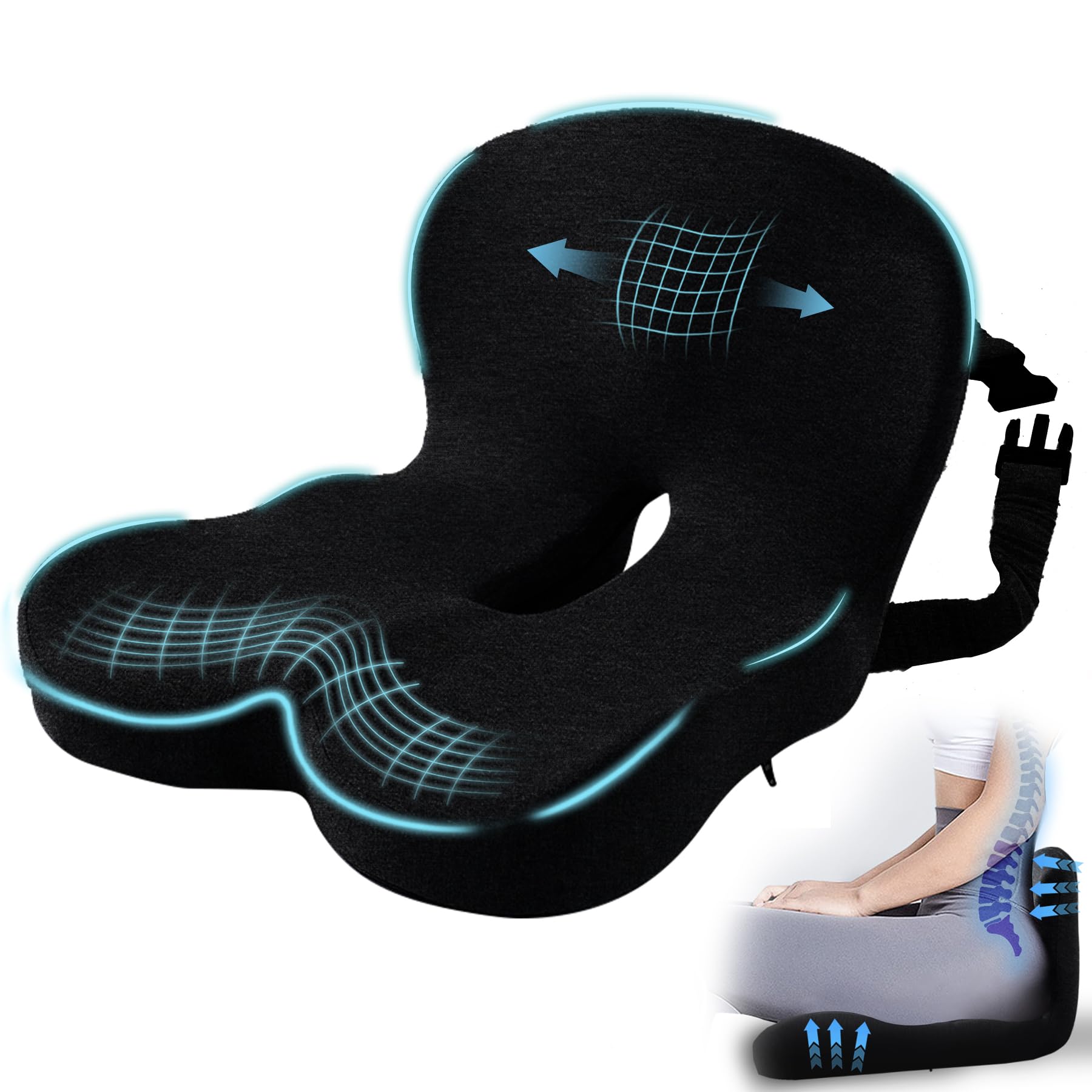 Seat Cushion with Lumbar Support Pillow, Back and Seat Cushion for Office
