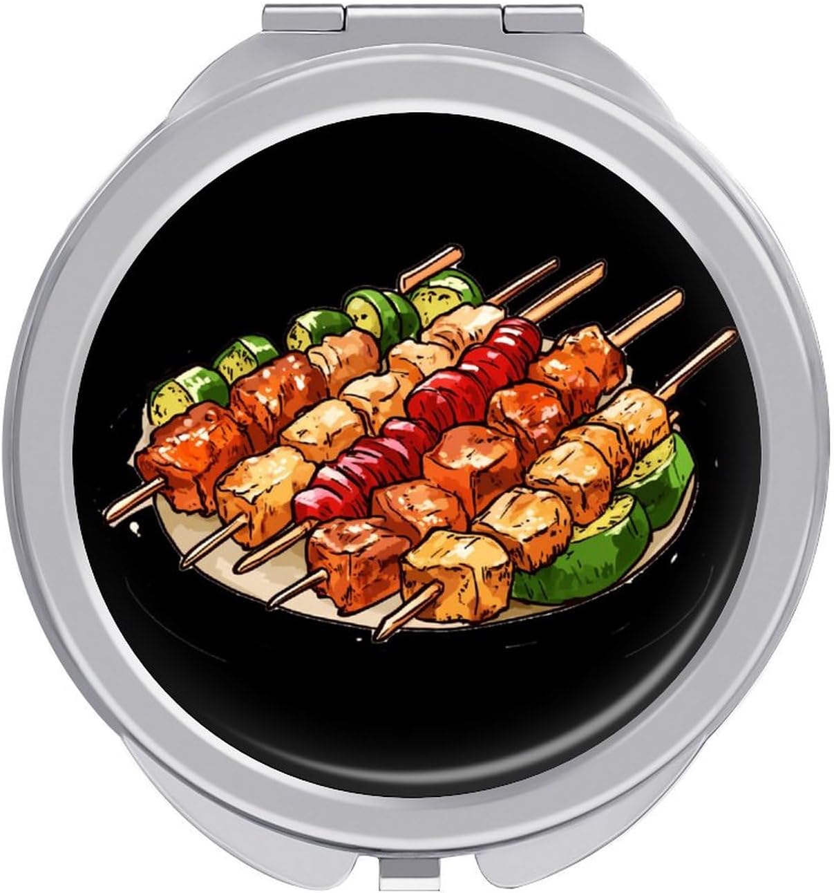 Chicken Skewers BBQ Compact Makeup Mirror Mini Foldable Cosmetic Mirror Portable Travel Mirror for Purse Pocket