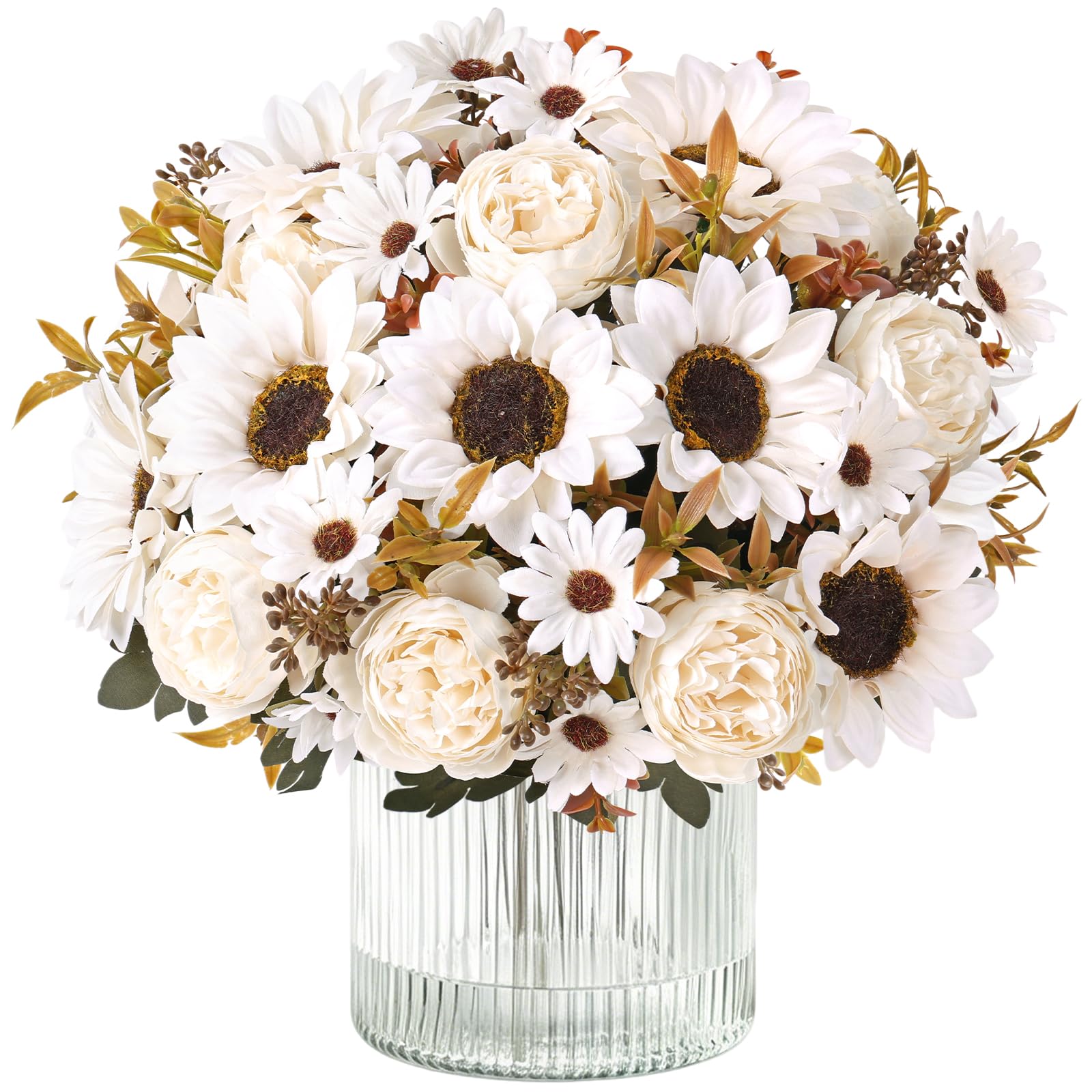 MEIVINES Artificial Flowers Sunflowers 4 Bunches White Silk Sunflowers