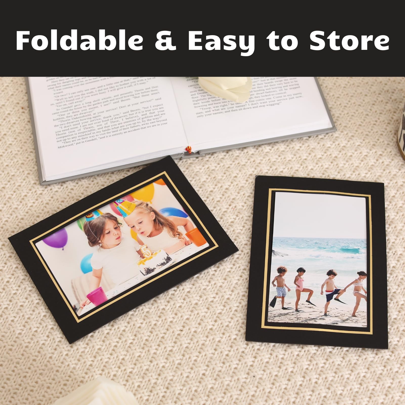 Tenceur 100 Pack 4x6 Inch Paper Picture Frames With Easels - Black Cardboard Photo Frames For DIY Crafts, Classroom, Wedding Displays