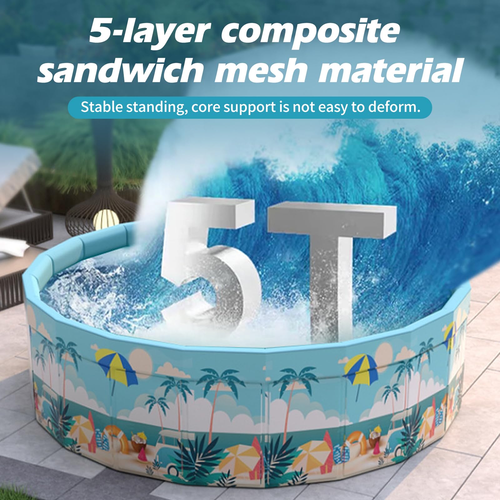 Piscina per bambini, grande, Ø 160 x 45 cm, pieghevole, rotonda, non gonfiabile, per bambini, piscina da giardino, piscina per cani, fosse per bambini