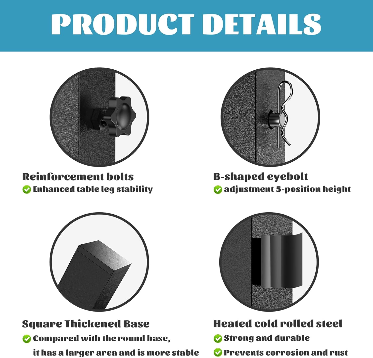 4-Pack Adjustable Folding Table Legs Extension, Heavy-Duty Steel Square Furniture Risers with 5-Levels Height Settings (4" to 12"), Anti-Wobble & Non-Slip Table Leg Extenders