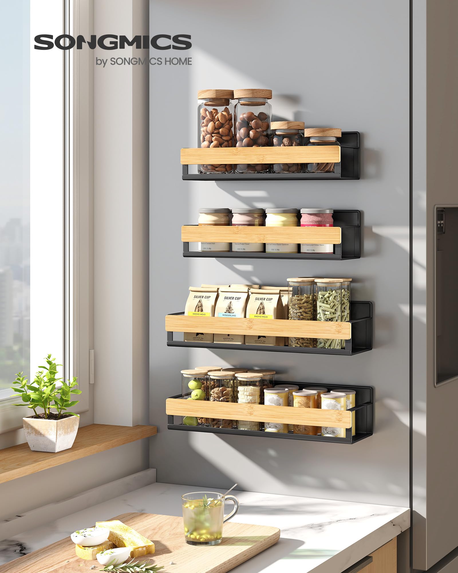 Amazon.com: SONGMICS Magnetic Bamboo Spice Rack for Refrigerator