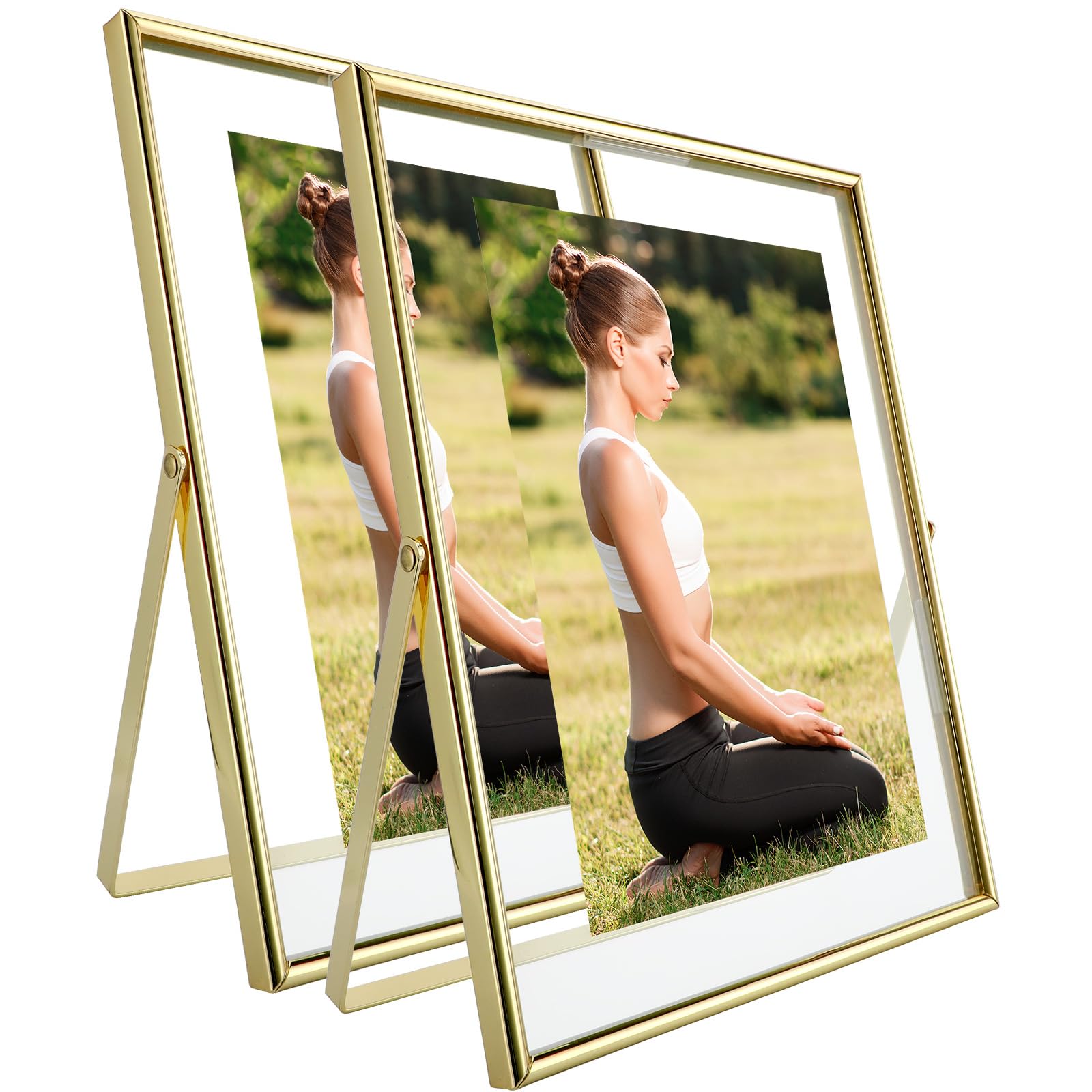 Cadres flottants dorés 15x20 cm | Lot de 2 pour portrait sur table