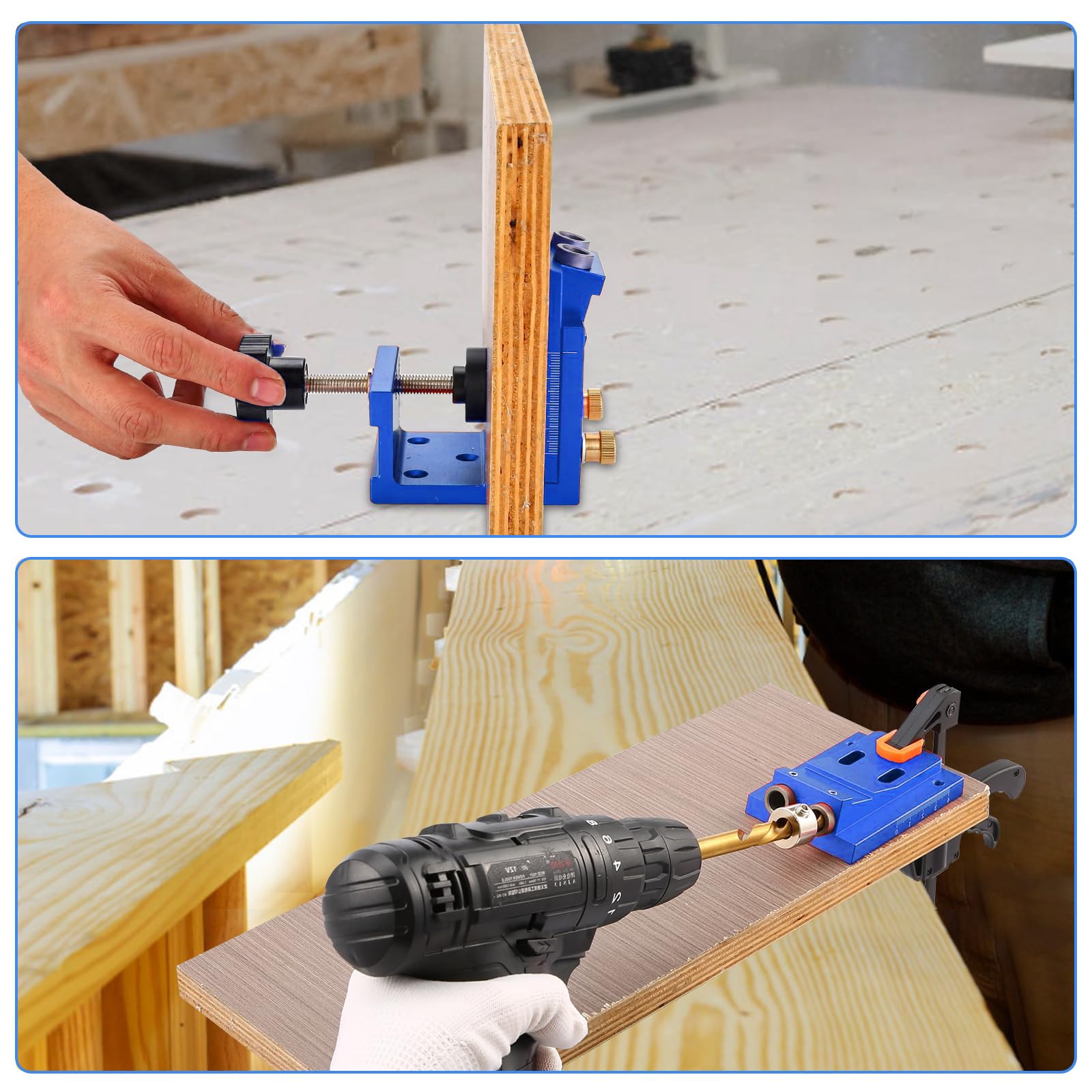 Kit De Gabarit De Trou De Poche, Outil d'Angle Pour Joints En Bois, Gabarit De Percage En Métal Avec 2 Forets Inclinés à 15 °, Positionneur De Trou Incliné En Alliage d'Aluminium