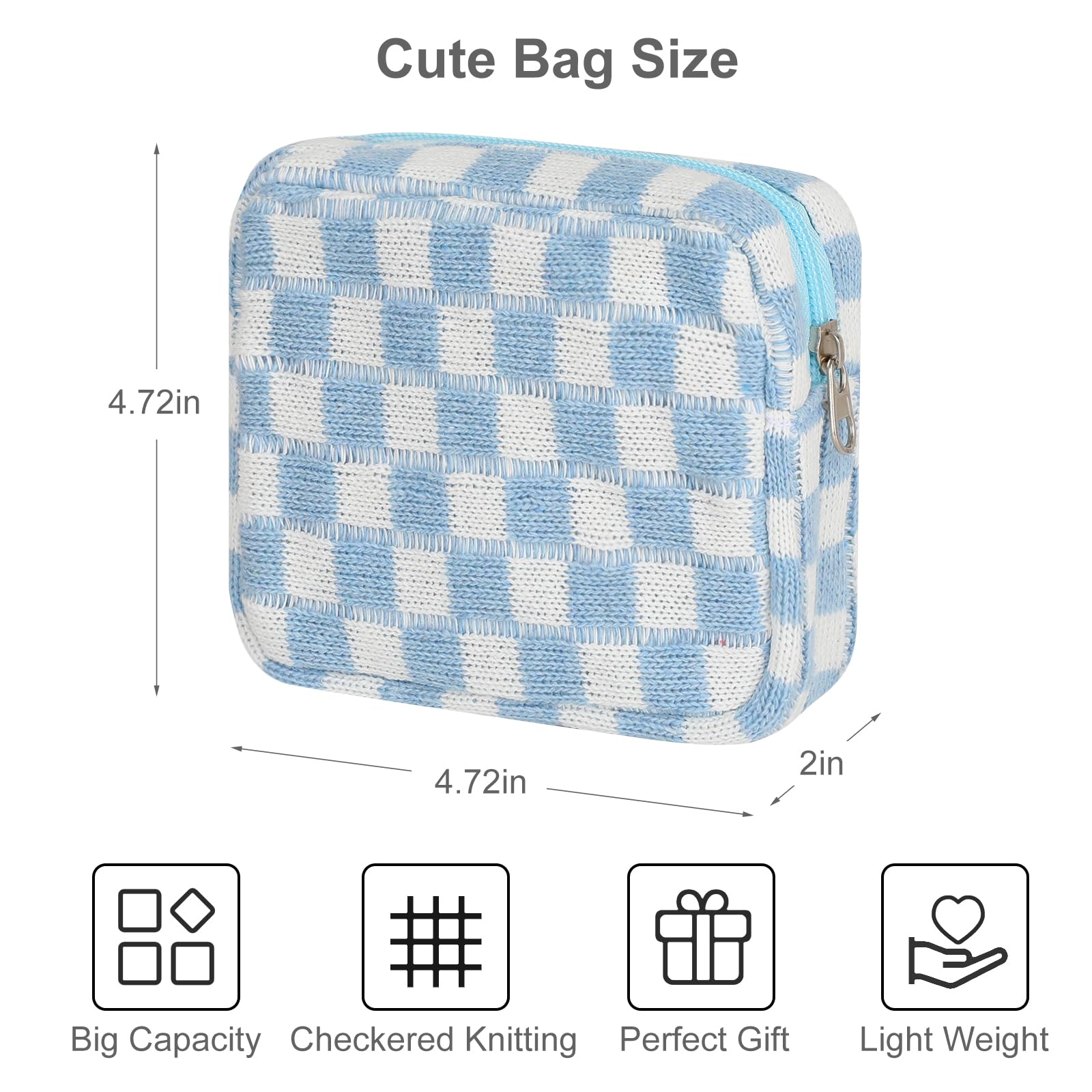 Sanitary Napkin Storage Bag, Menstrual Pad Zipper Bag Checkered Portable Period Bag Panty Liners, Tampon Storage Pouch for Women Ladies Daily Use Storage Purse Travel