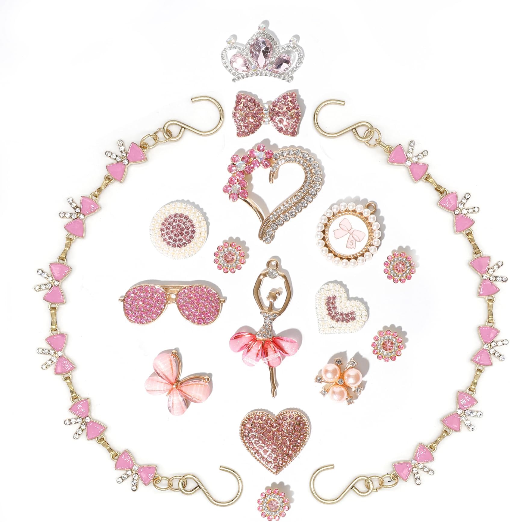 Ziigole Bling Alloy Shoe Charms for Women,Flower,Butterfly Rhinestone Shoe Decoration Charms for Girls, DIY Girly Shoe Chains Charms for Party Favor