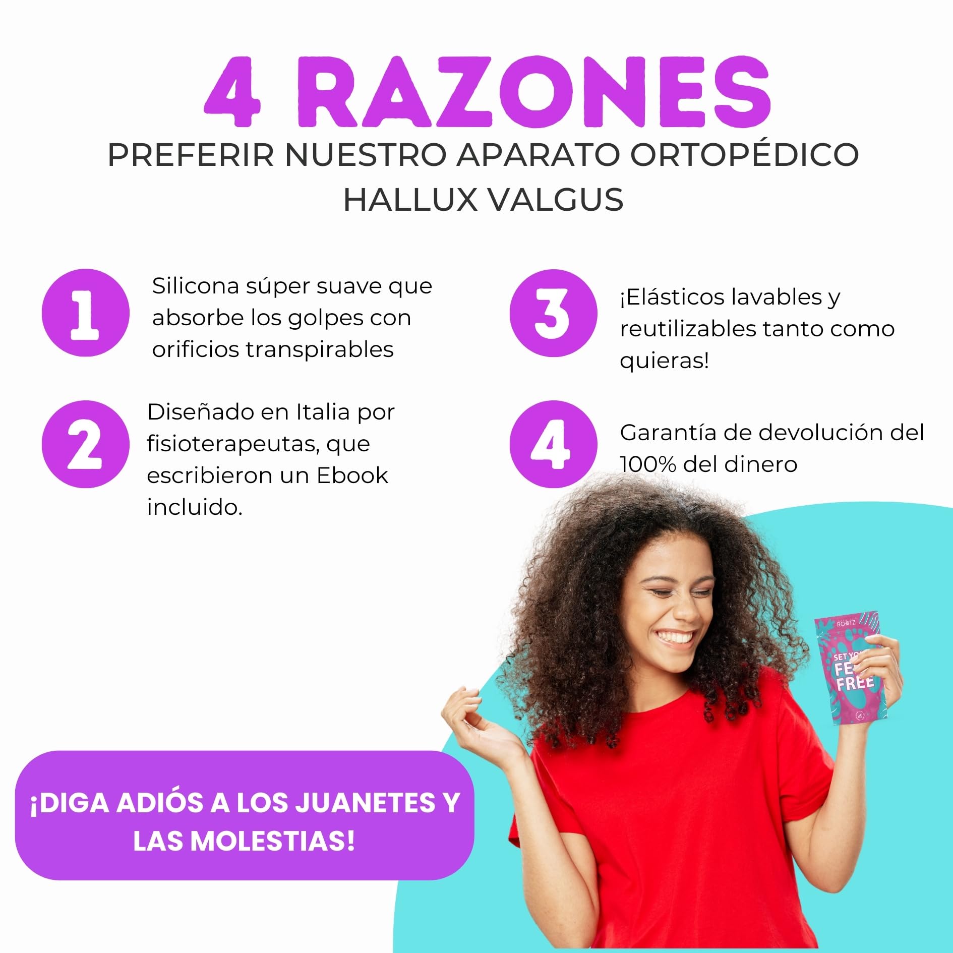 Corrector de juanetes con protección de silicona, 3 pares/6 piezas, blanco