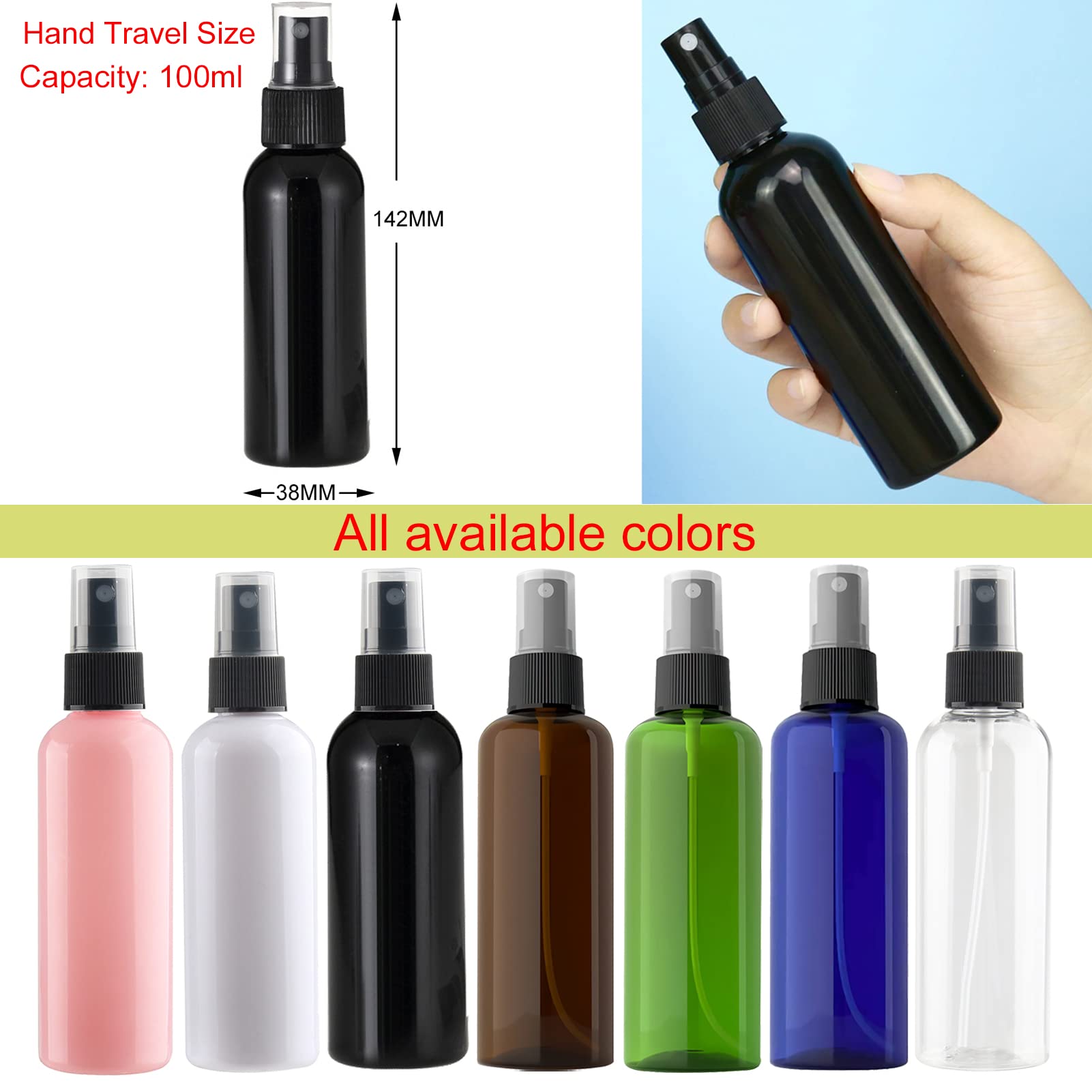 24 Pièces Bleu Vide 100ml Vaporisateur avec Noir Buse, Vaporisateur de Voyage Petits Vaporisateurs en Plastique Vaporisateur de Parfum Bouteilles de Maquillage