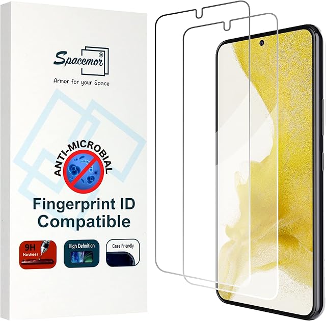 Anti Microbial Tempered Glass Screen Protector Fingerprint ID Compatible with Samsung Galaxy S23 / S22 5G Display Guard (Case Friendly)