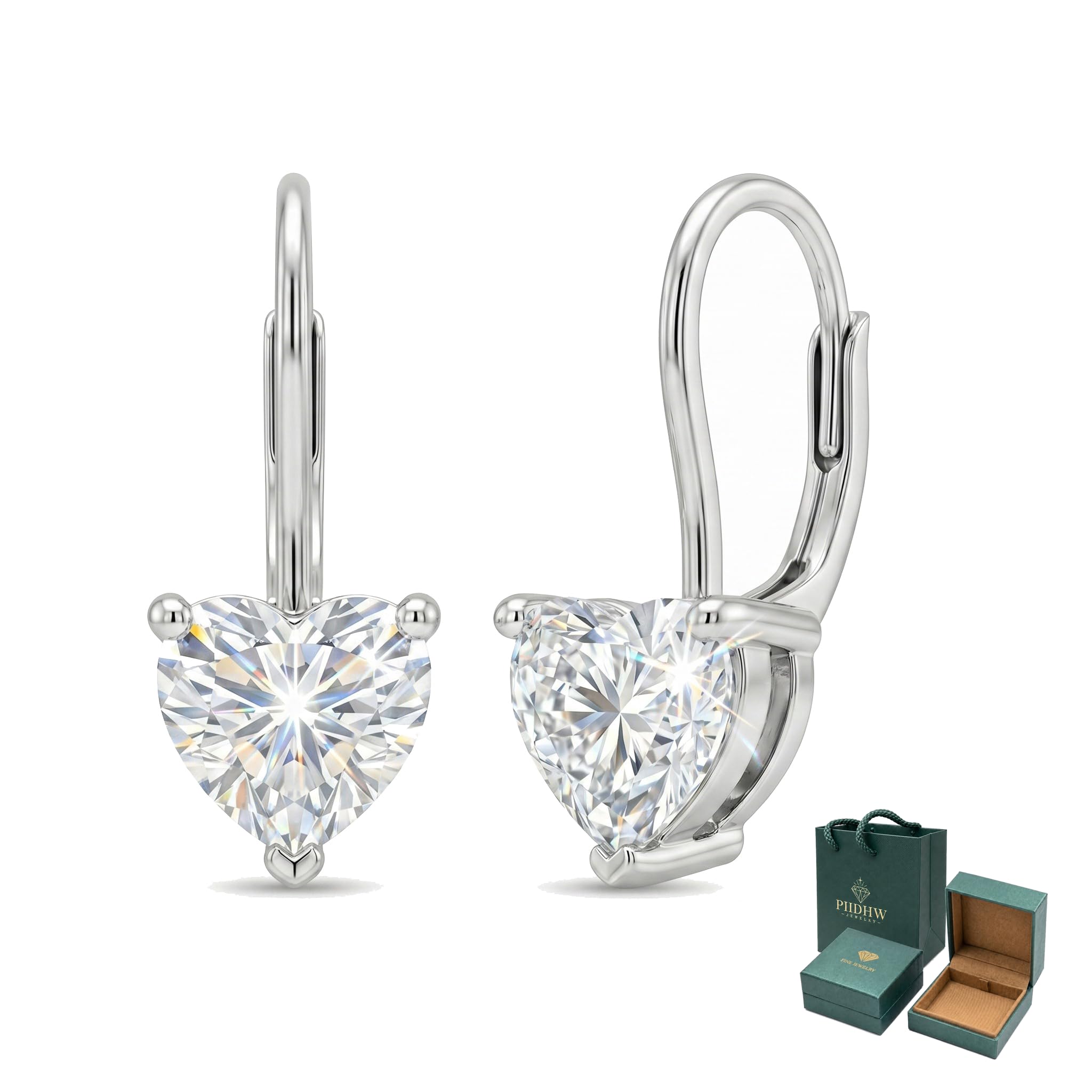 Moissanite Earrings 18K White Gold Plated 925 Sterling Silver D Color VVS1 Clarity Lab-Grown Moissanite Dangle Drop Leverback Earrings Jewelry Anniversary Valentine Birthday Gifts for Women