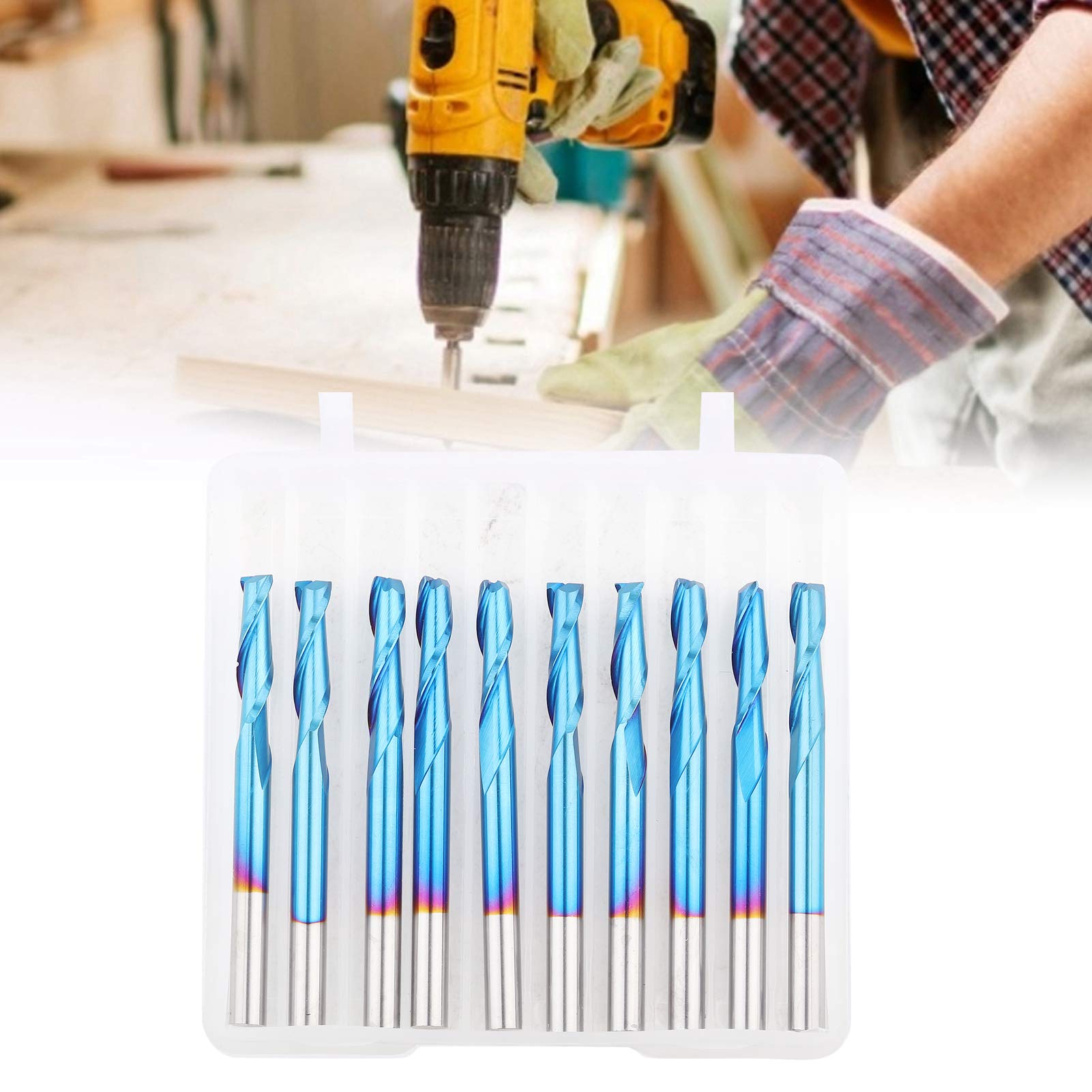 Juego de 10 fresas de punta esférica en espiral de 2 canales, cortador de fresado de carburo cementado con recubrimiento azul, herramienta de grabado de 3,175 x 12 mm para madera,