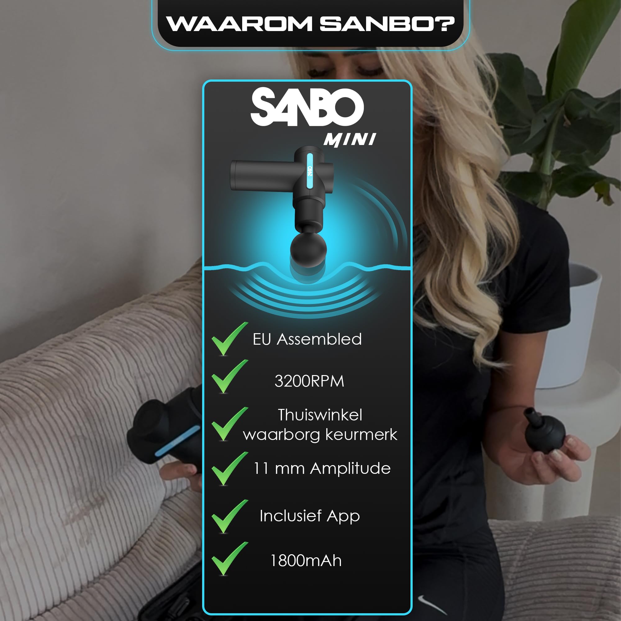 Sanbo Pistolet de Massage Musculaire Appareil de Massage Masseur de Muscle Profonds avec 6 Niveaux Réglables, 5 Têtes de Massage et l'Écran LCD Pour Soulager Douleurs et Raideurs Musculaires (Gen 2)