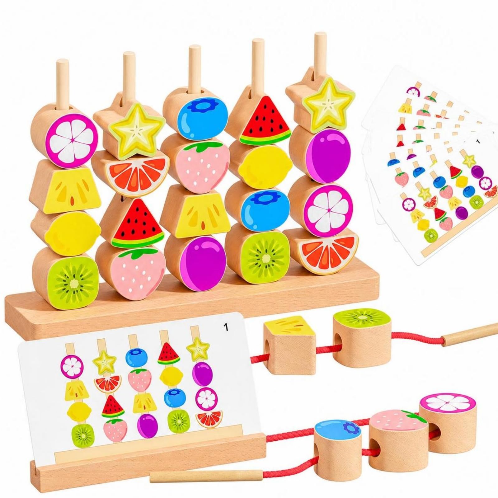 Harilla Gioco da Tavolo in Legno Concentrazione | Educativo, Gioco di Allacciatura con Perline, Giocattolo, per Scuola Dell'infanzia, Bambini, Neonati, Frutta