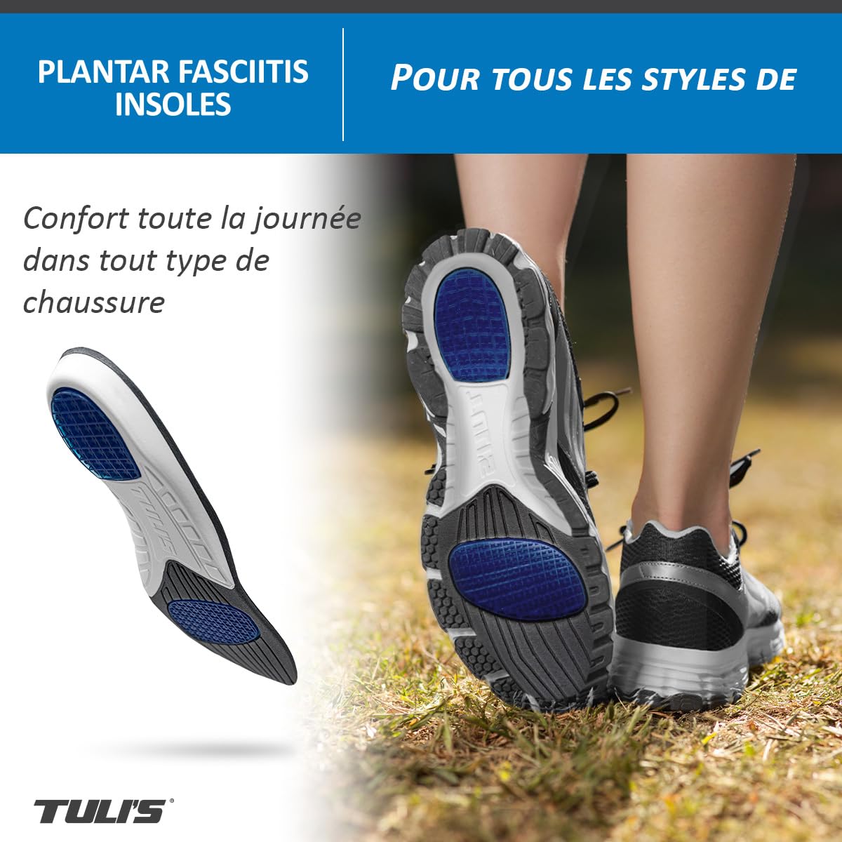 Tuli's Plantar Fasciitis Insoles Semelles de Soutien X-Grand, 1 Paire | Fasciite Plantaire – Arches et Soulagement des Douleurs du Pied, Amorti Antichoc Premium