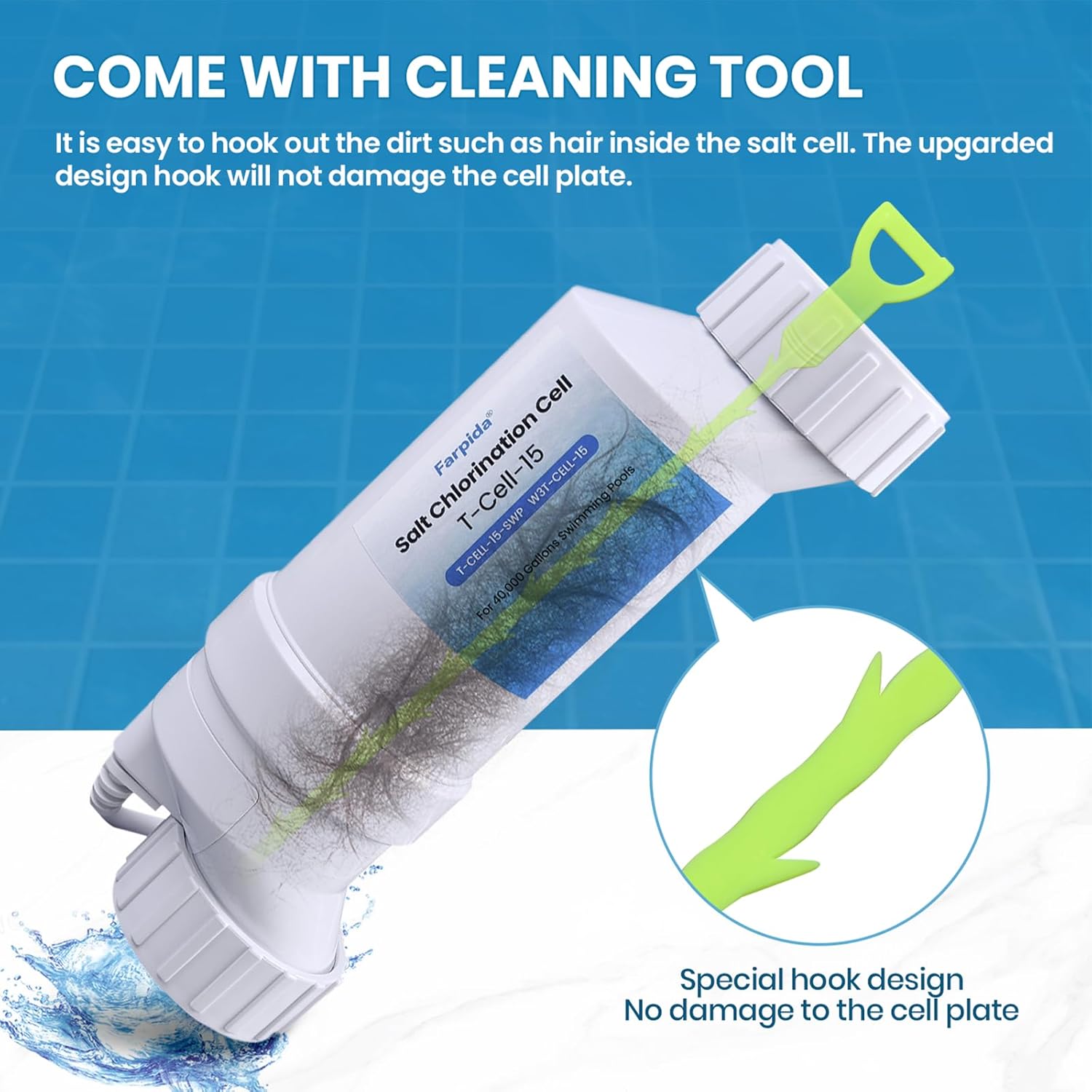 W3T-CELL-15 Salt ChIorination Cell Fits for Hayward for In-Ground Swimming Pools up to 40,000 Gallons Replace T-Cell 15, T-CELL-15-SWP (Requires Software r1.5 or Newer to be Compatible)