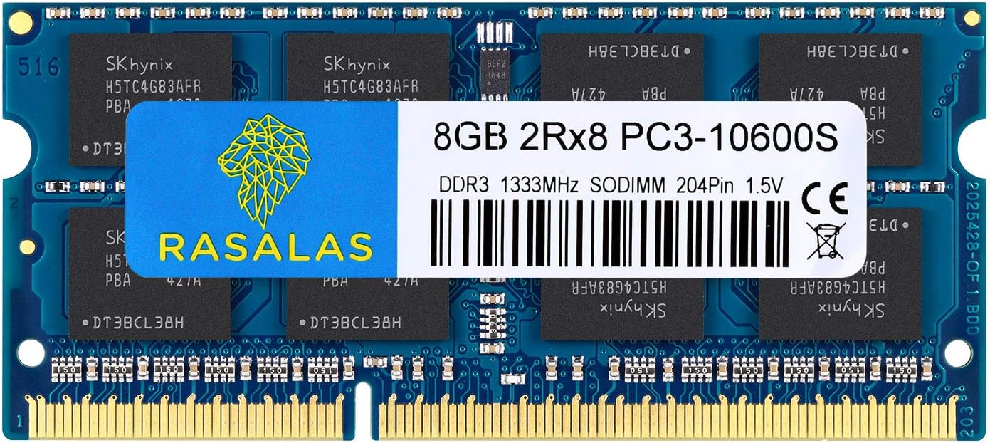 Rasalas 8GB DDR3 PC3-10600S DDR3 1333MHz 1.5V CL9 Ram 2RX8 PC3 204 Pin SODIMM Laptop Notebook Computer Memory Ram Module Chips
