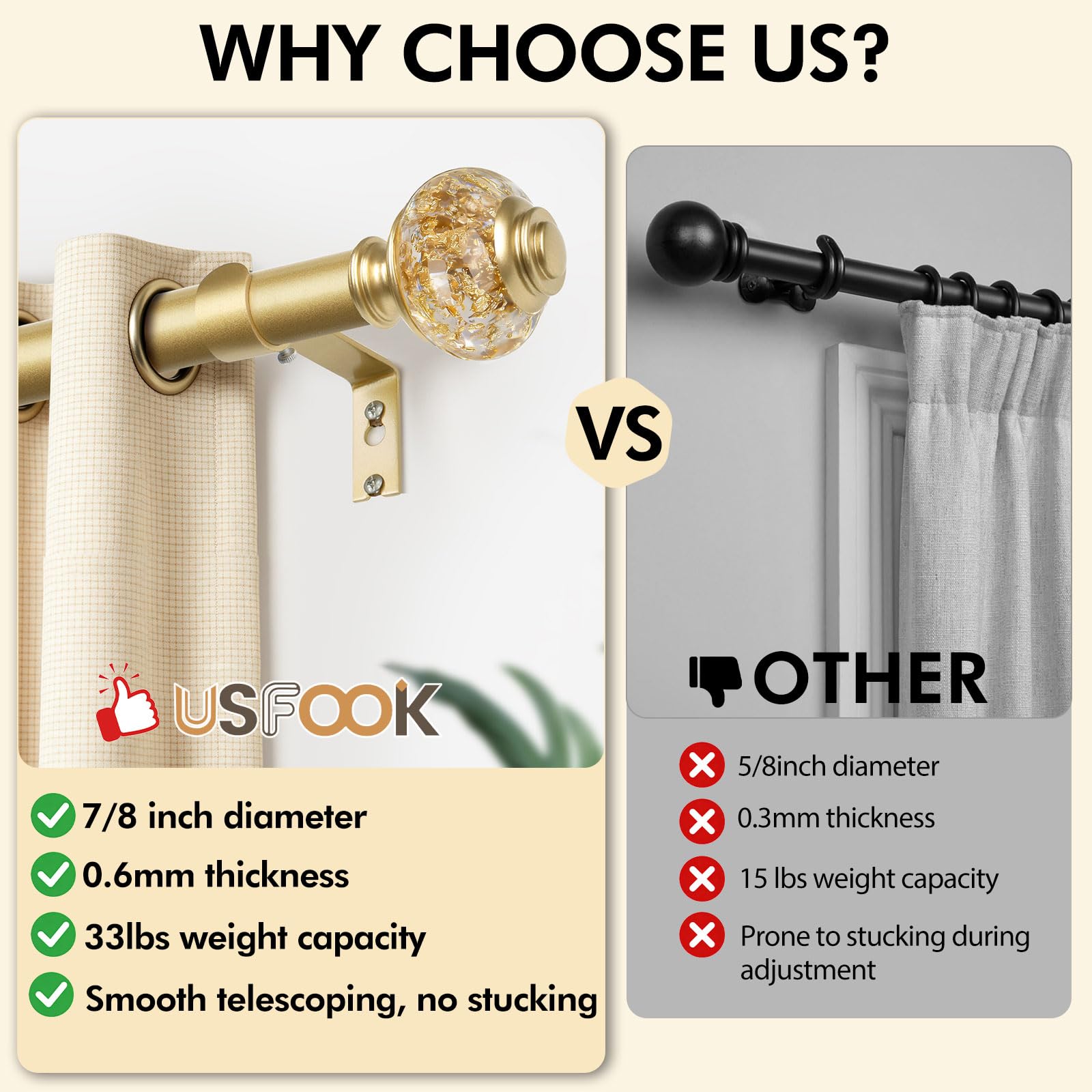 Luxury Gold Curtain Rod - 32-86 Inch, FREE SHIPPING -4 Luxury Gold Curtain Rod - 32-86 Inch, FREE SHIPPING -4