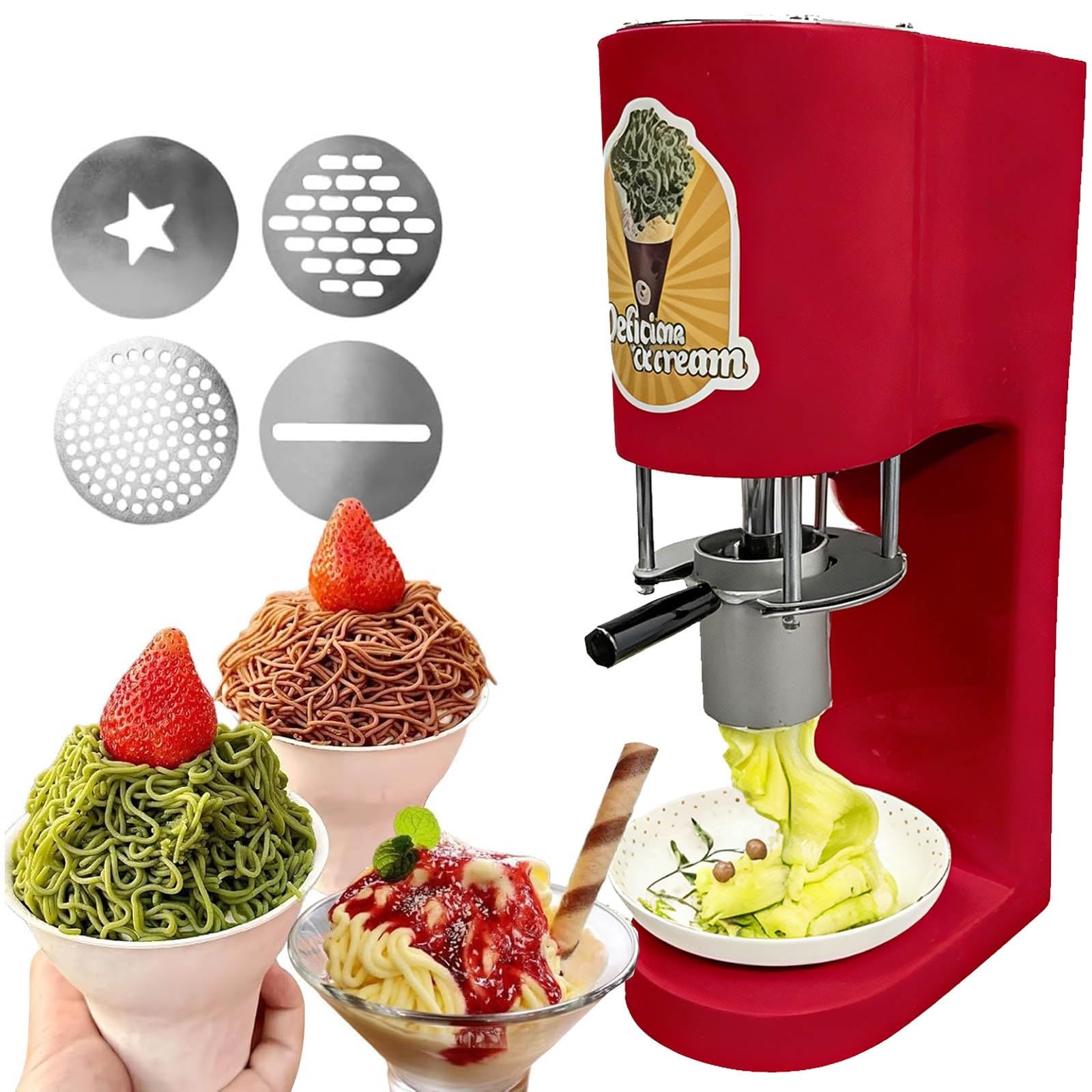 Macchina Professionale per Gelato a Base Di Spaghetti, Macchina per Gelato Di Pasta, Pressa Elettrica per Gelato Di Pasta, Acciaio Inossidabile, 4 Ugelli per Stampi, Tramoggia Da 420 ML(A)