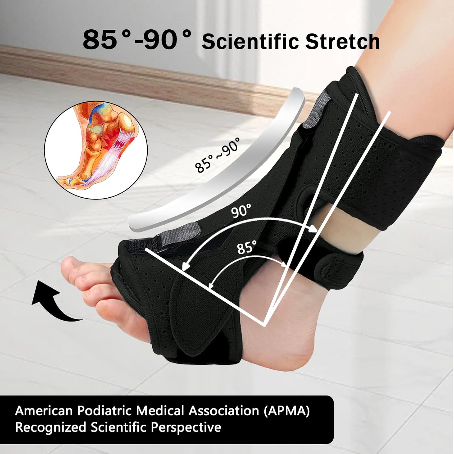 Plantar Fasciitis Night Splint, 3 Adjustable Straps, 85°-90° Scientific Dorsiflexion, Design Relieves Pain From plantar Fasciitis, Arch Pain, Foot Drop, And Achilles Tendonitis, Black - Image 2