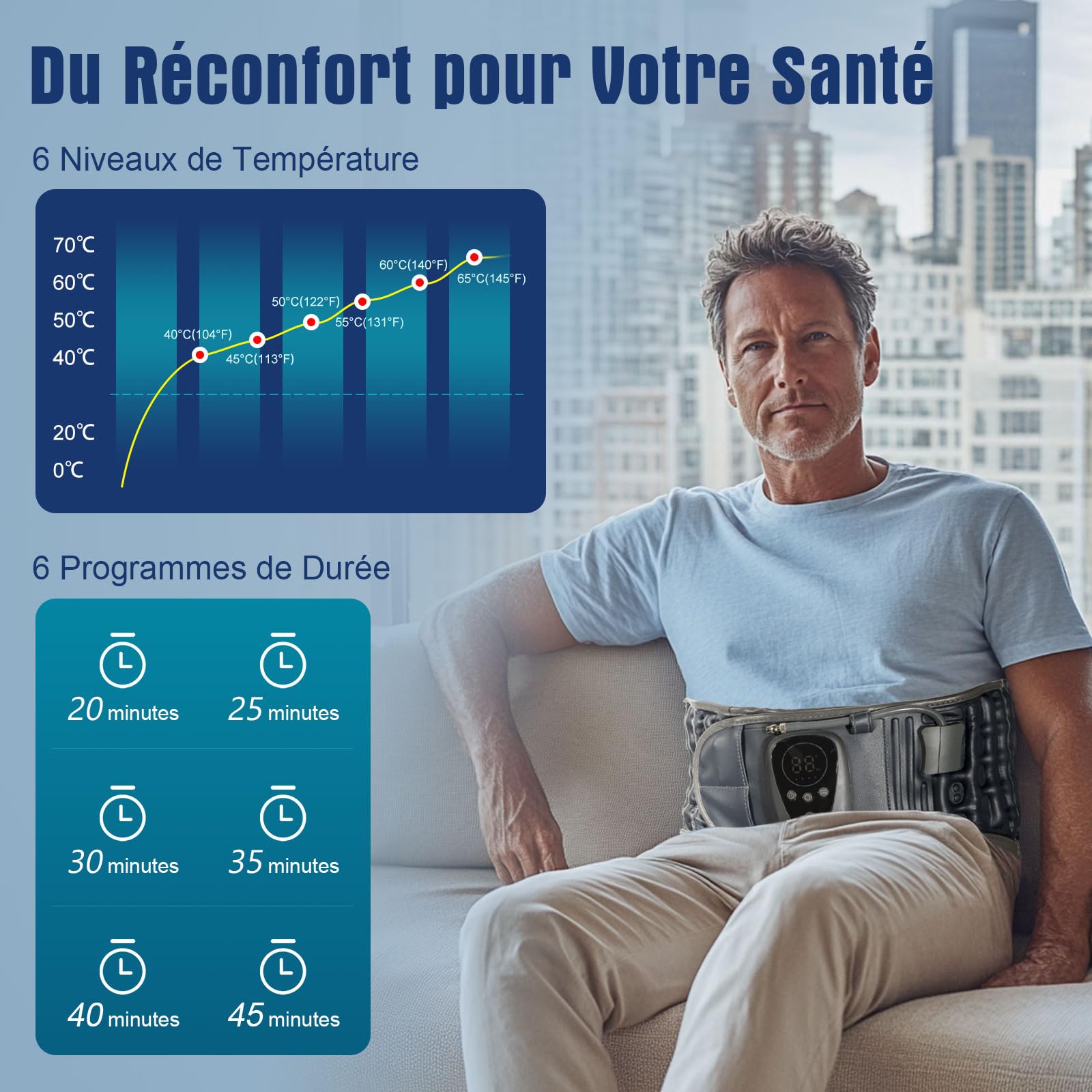 HONGJING Ceinture de décompression à lumière rouge avec pompe électrique pour douleurs dans le bas du dos, soutien lombaire gonflable sans fil, taille unique pour tour de taille 74-49
