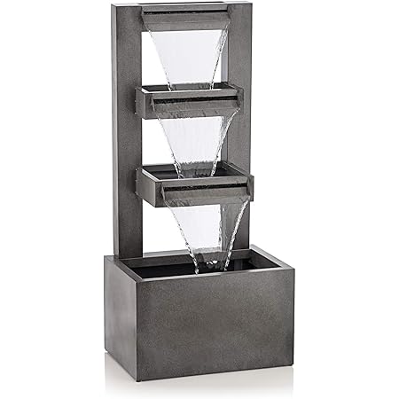 Alpine Corporation 43" Tall Outdoor Multi-Tier Modern Industrial Metal Fountain, Grey