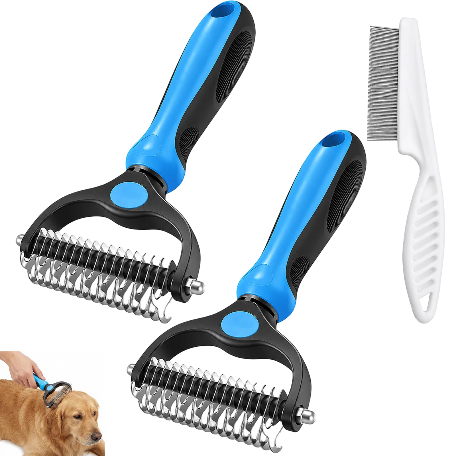 Deshedding Brush for Cats and Dogs, Pet Grooming Tool for Long Haired Breeds, Double Sided Design with Stainless Steel Teeth, Efficient Deshedding and Detangling Brush for Daily Coat Maintenance