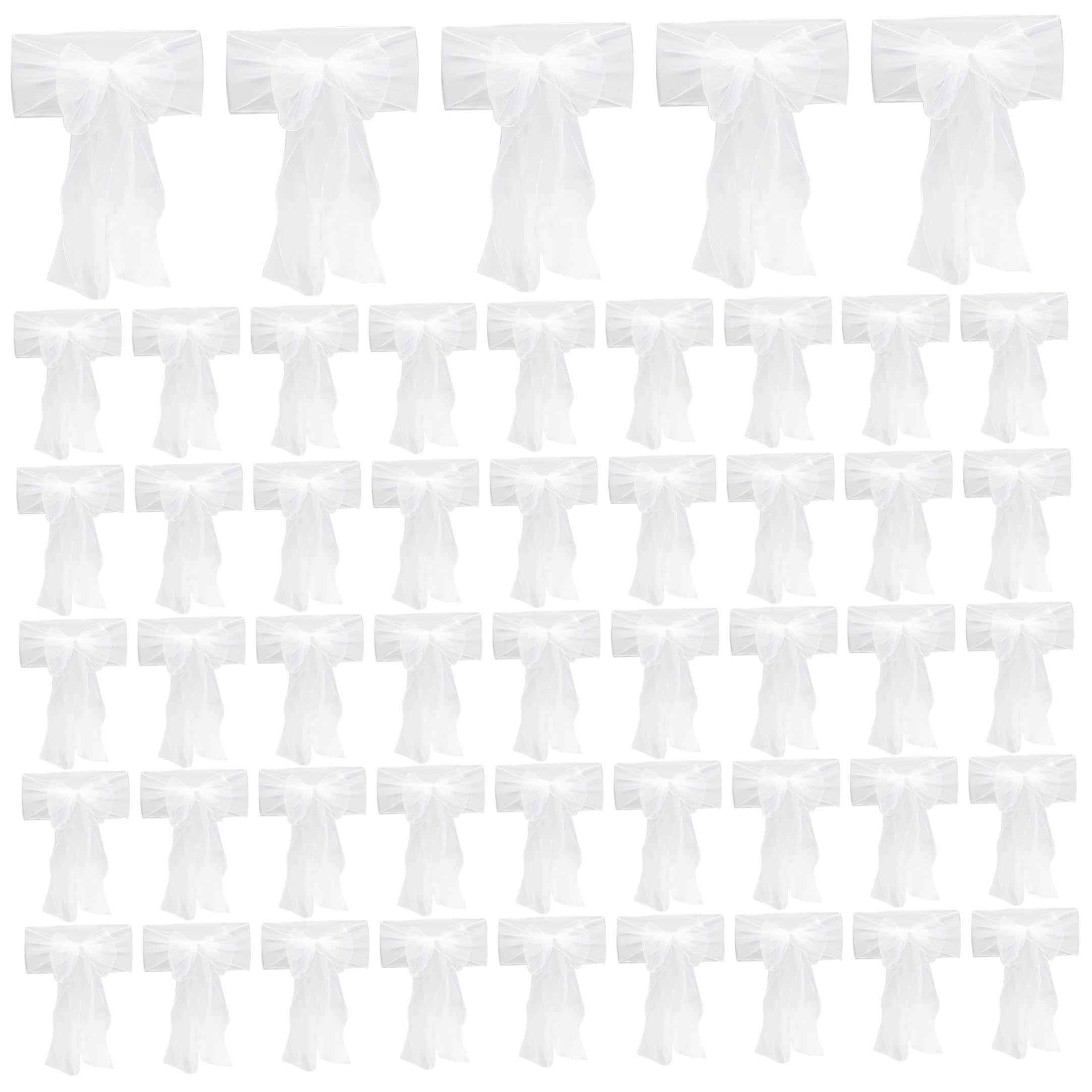 Lcarege 50 Pack Chair Sash, Organza Chair Sashes Ribbons, Chairs Bows For Party & Wedding Decorations, White