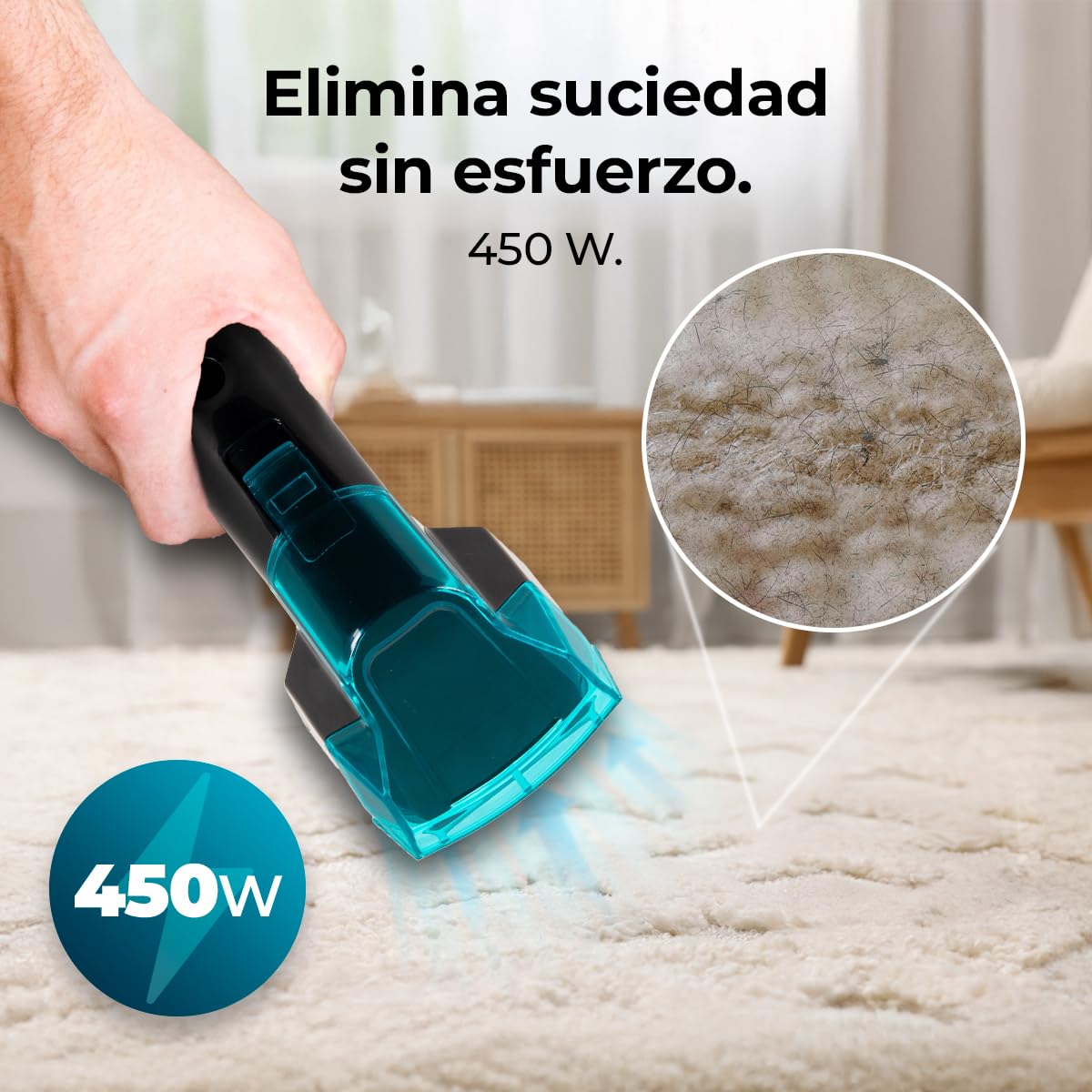 Cecotec Limpiador Aspirador de Tapicerias y Alfombras con Cable Conga 3000 Carpet&Spot Clean Max. 450W, 13kPa, Diseño Compacto, Depósito de Agua Limpia 1000ml y Agua Sucia 550ml, Spray Pulverizador