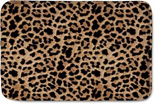Amzbeauty Brown Leopard Printed Doormats Indoor Outdoor Non Slip Durable Washable Home Decorative Welcome Stripe Door Mats Rugs for Entrance Bedroom Bathroom Kitchen