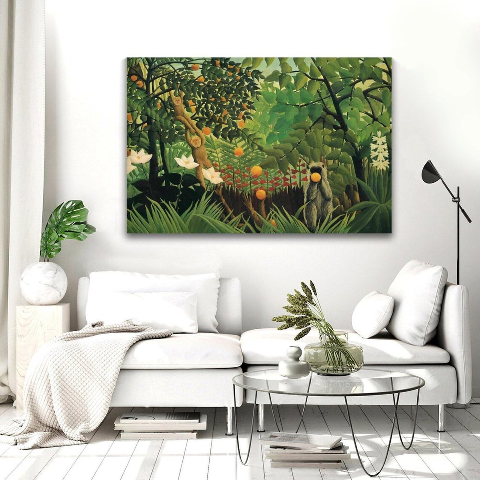 1909 La selva ecuatorial de Henri Rousseau - Impresión artística ingenua con paisaje exótico de la selva y marco de frutas, 30 x 45 cm
