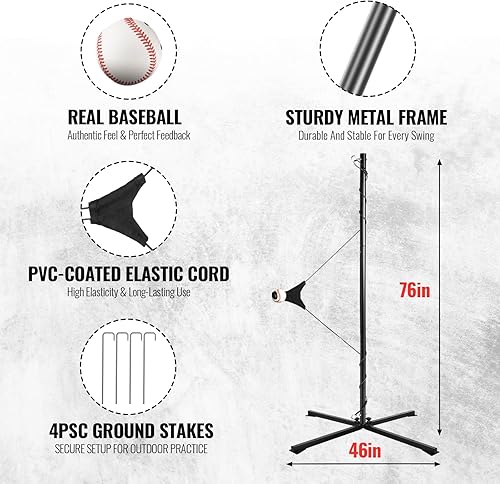 Miniatura 2 de Entrenador de bateo portátil para béisbol y softbol, entrenador de swing de béisbol de reinicio automático con pelota y soporte reales, estación de