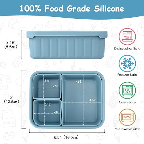 Miniatura 2 de Lonchera Bento para niños, lonchera reutilizable de silicona para niños, contenedor de almuerzo a prueba de fugas, contenedor de almacenamiento de