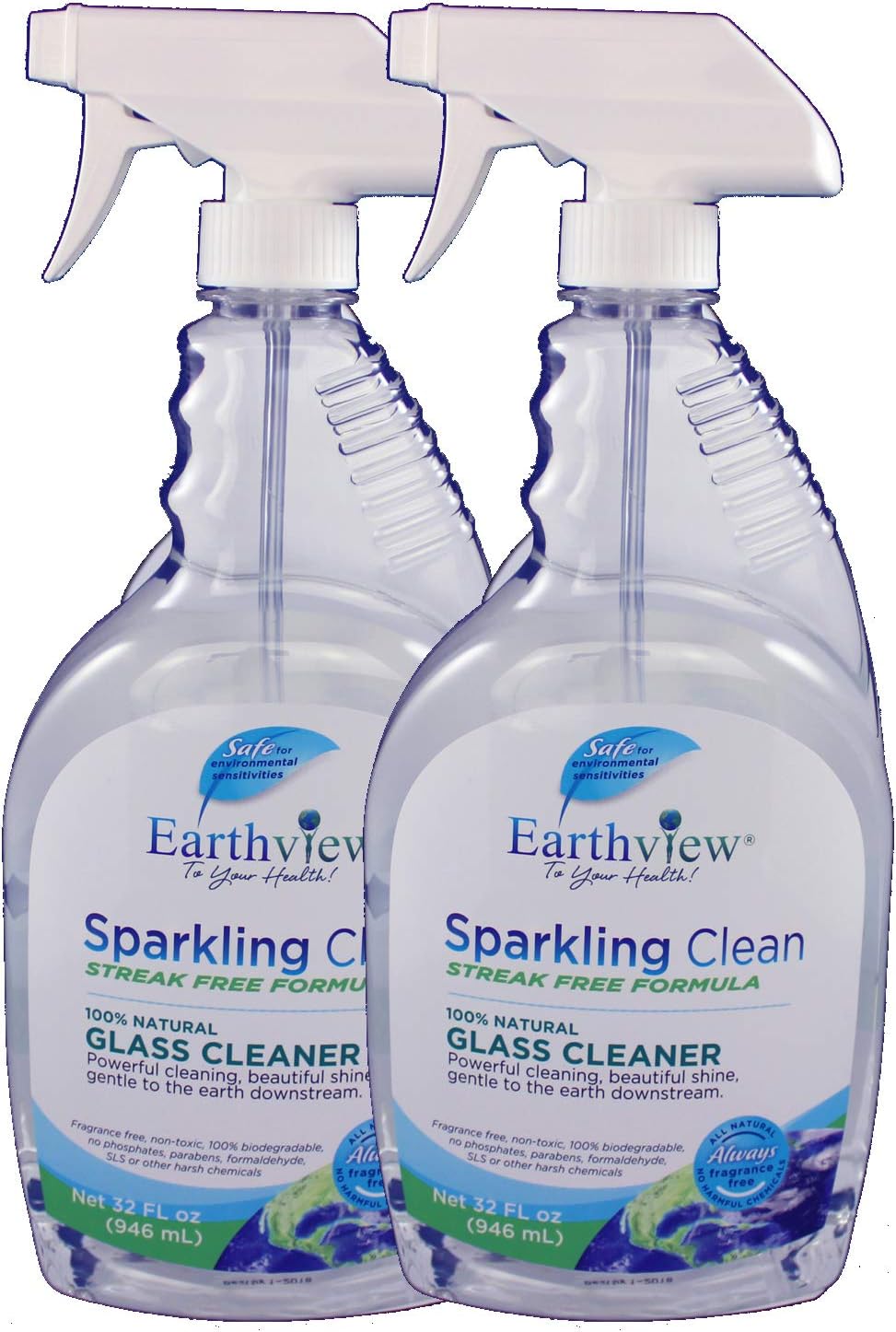 Glass Cleaner, Fragrance Free, 2 pk/ 32 oz- Designed for Environmental Sensitivities (MCS, EI, MI)