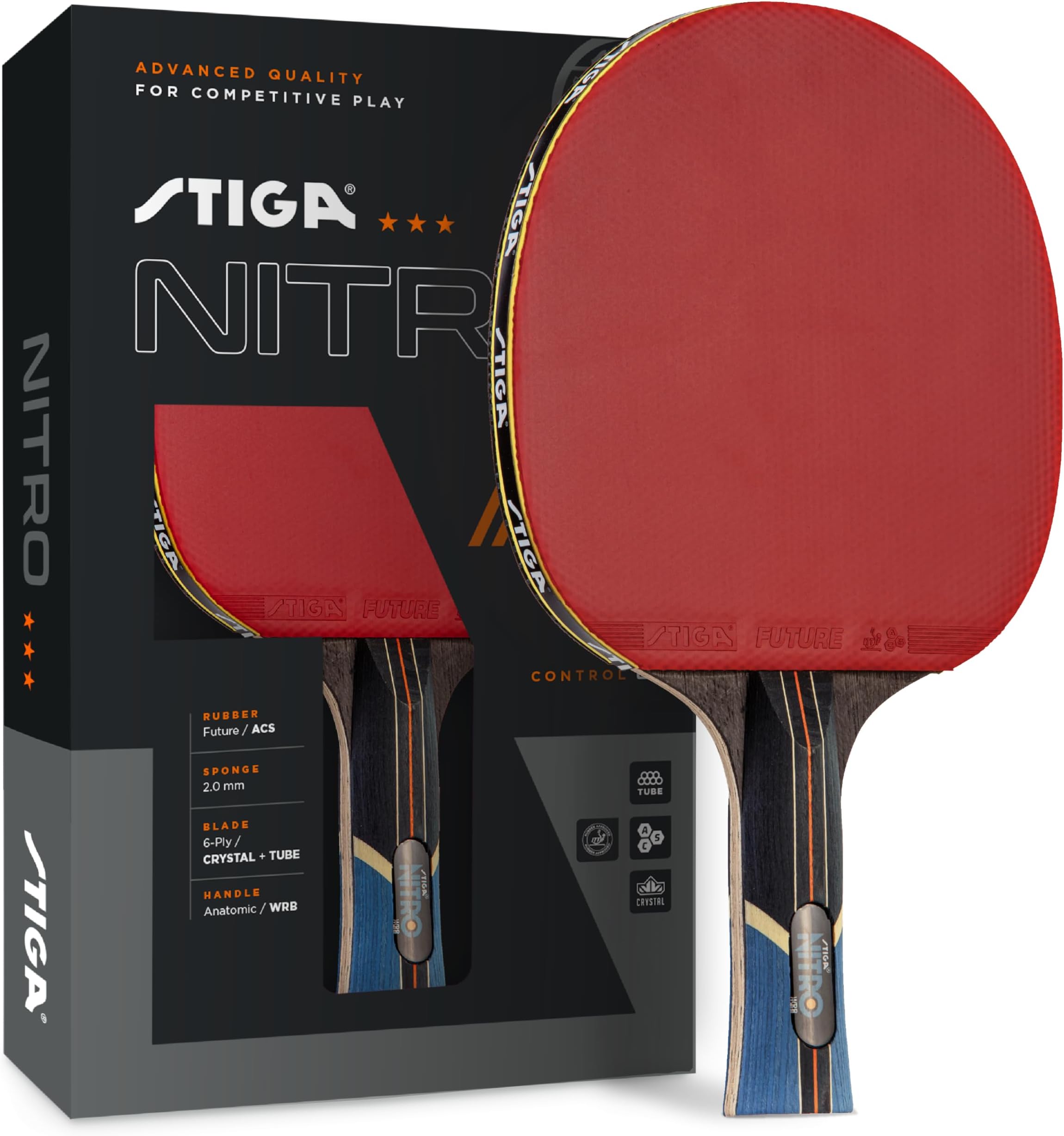Nitro Table Tennis Racket ,Red,Rubber
