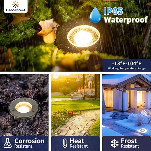 Miniatura 4 de Gardenreet Luces de pozo de paisaje al aire libre  Latón bajo voltaje resistente a la intemperie en la iluminación del suelo, accesorio direccional