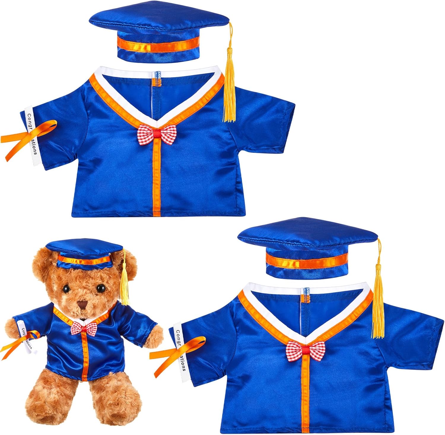 Ramede 2 Sets/ 4 Pcs Graduation Bear Clothes Cap and Gown Outfit Fits Most 14-18 Inch Bear Plush Stuffed Doll Clothes Outfit of 2026 Graduation Gifts(Blue)