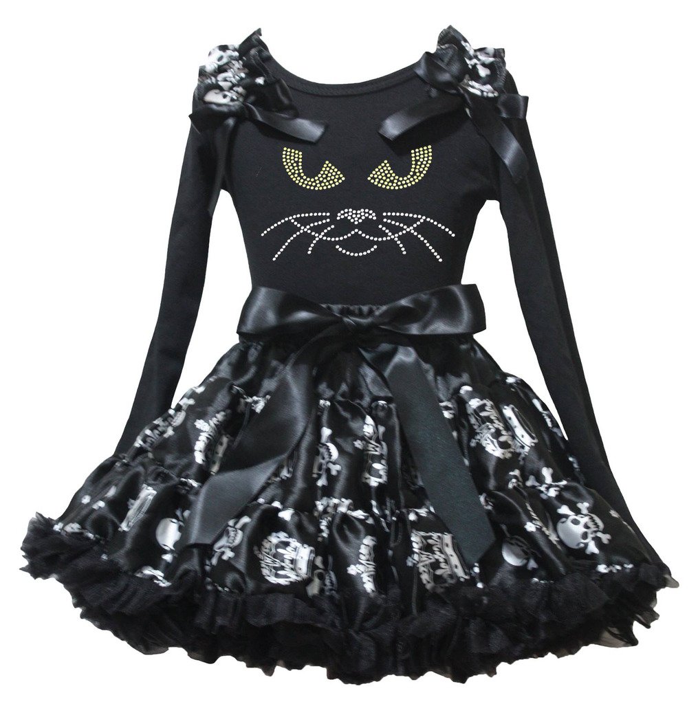 Shirt de gato negro y falda de calavera Halloween para niña de 1 a 8 años 2