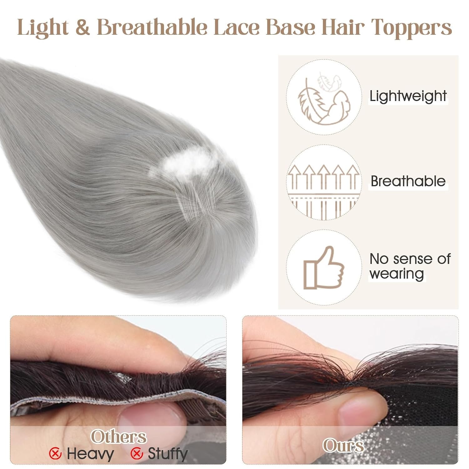 Rich Choices Hair Toppers for Women Real Human Hair 360°3D Clip in Bangs Remy Hairs Toppers With Bang Hairpieces for Women with Thinning Crown Wispy Clip in Topper 10 Inch With Bang-#G1 Grey