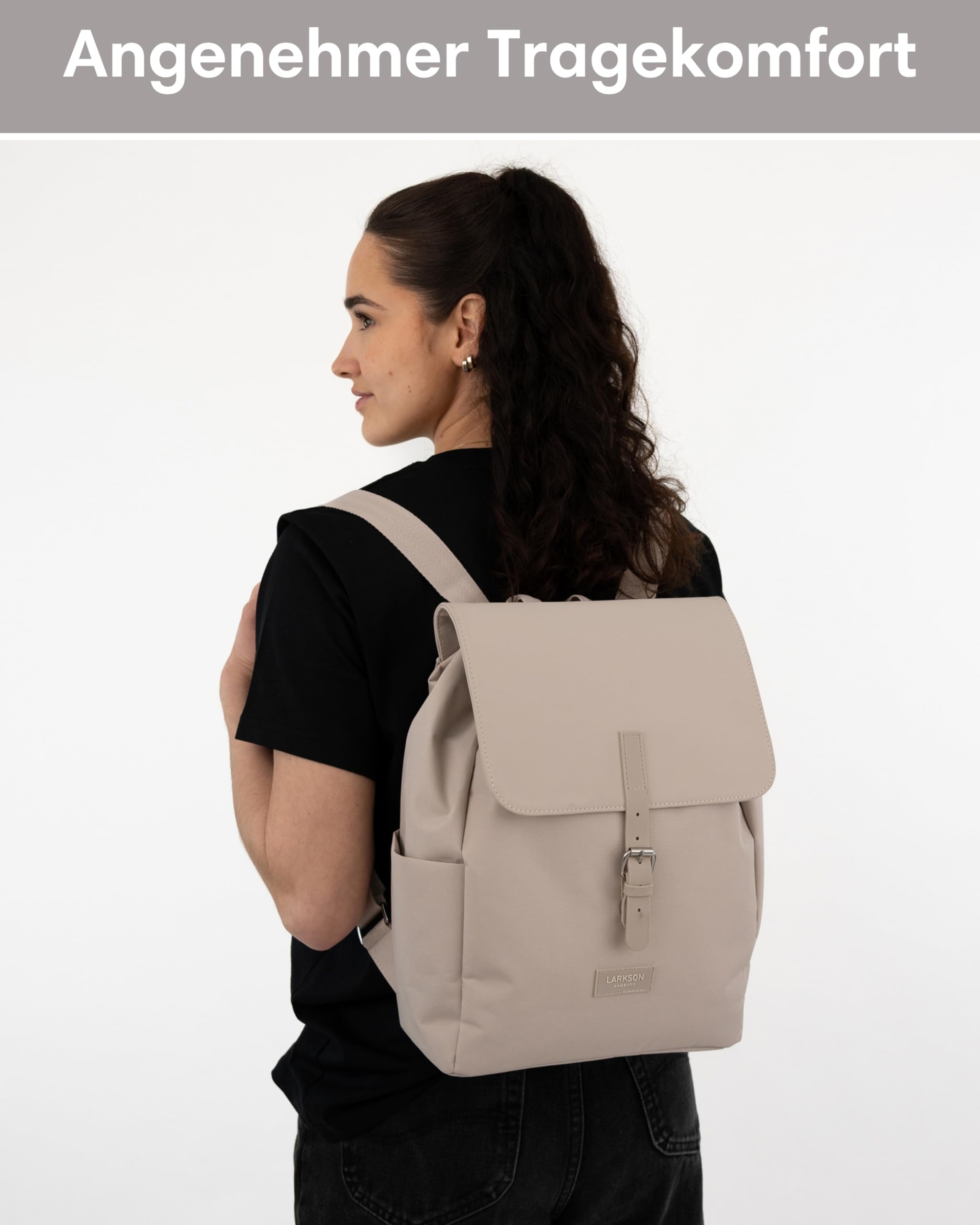 LARKSON Rucksack Damen Klein - Ida - Kleiner Damenrucksack für Freizeit, Uni oder City - Mit Laptop Fach (bis 13 Zoll) - Elegant & Nachhaltig - Wasserabweisend