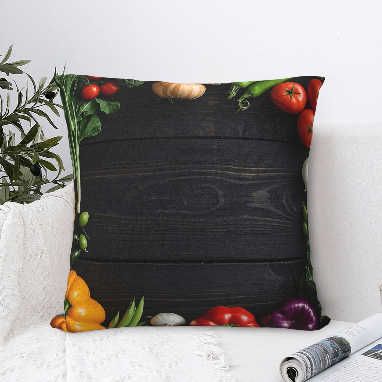 FodPand Luxury Velvet Throw Pillow Covers 24"x24" Super Soft Decorative Pillow Cases - Various Vegetable Agriculture Pillowcases Modern Lumbar Cushion Cases for Couch Sofa Bed Pillow Shams