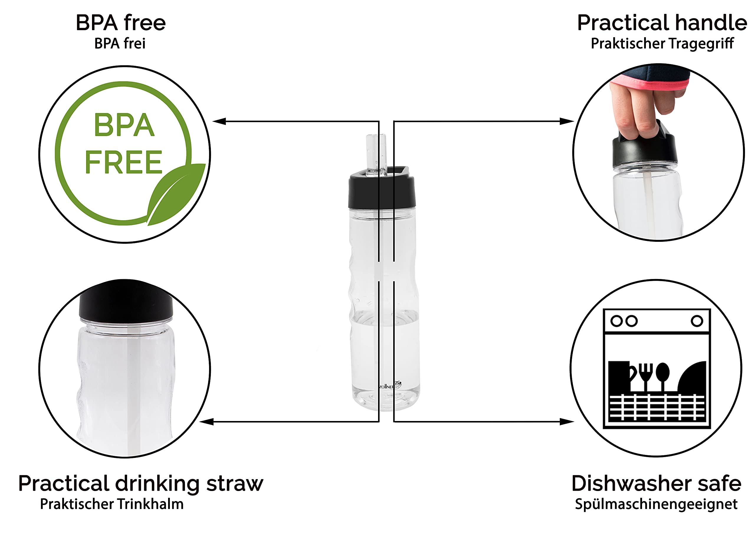 ZOLLNER24 Butelka Sportowa Bidon z Tritanu ze Słomką bez BPA 750 ml