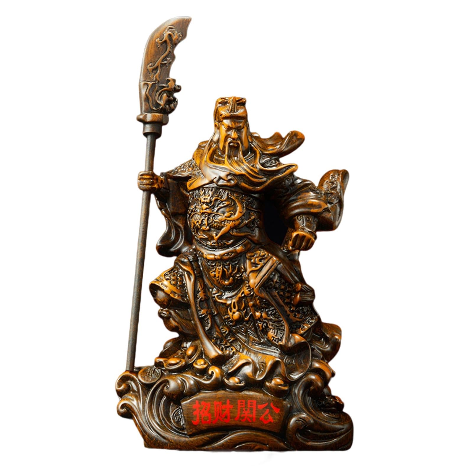 Asxcaq Wood Guan Yu Statue, Guan Gong Statue, Kwan Kung, Kuan Gong Statue - God Of Wealth God Of Fortune - Kwan Kung Kong Statue Cai Shen Statue God Of Fortune God Of Wealth Home Office Decor