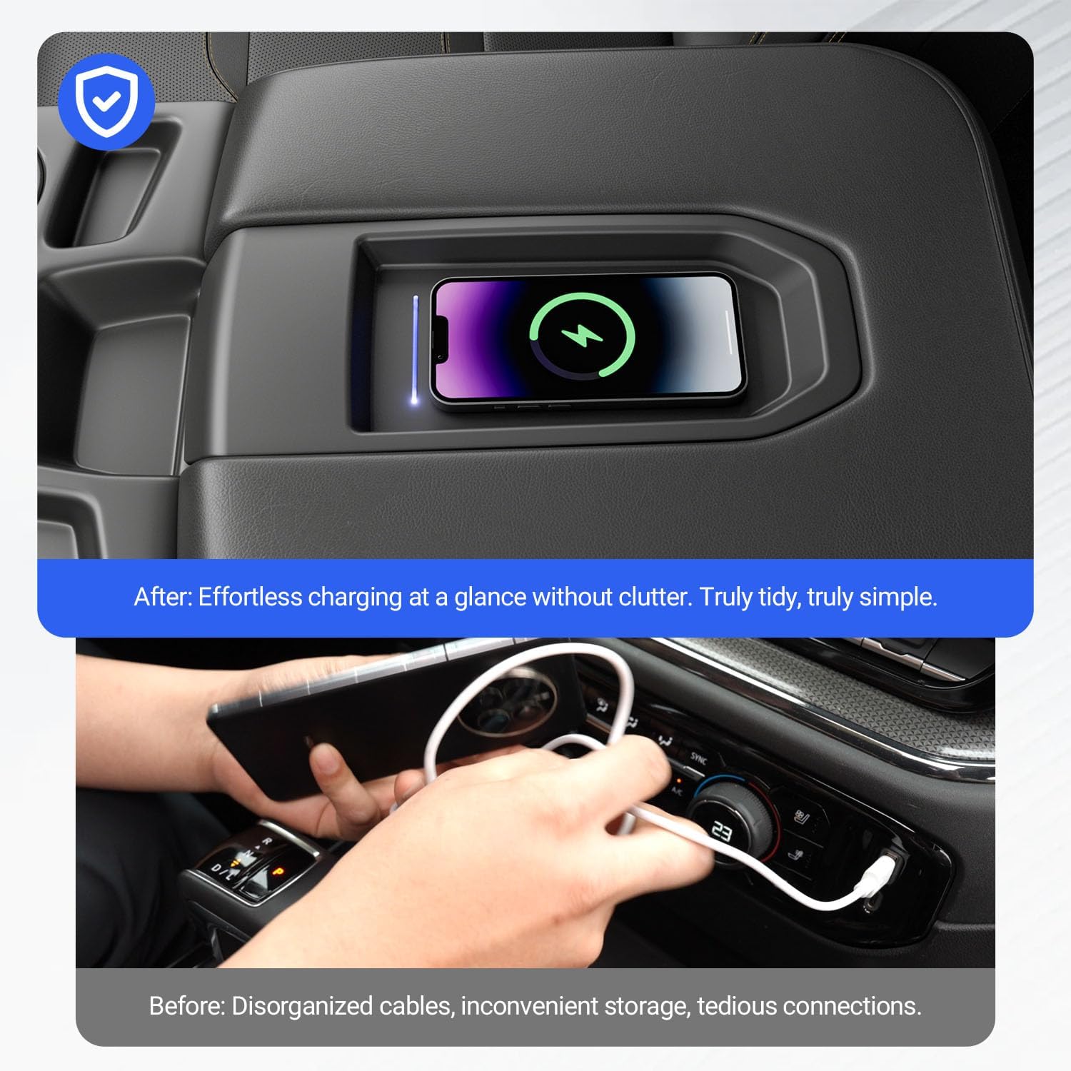 Xipoo Wireless Charger Compatible with 2019-2026 Chevy Silverado GMC Sierra 1500 20-26 2500HD 3500HD Wireless Charger Tray 15W Fast Jump Seat Replacement for 2019-2026 Chevy Silverado Accessories