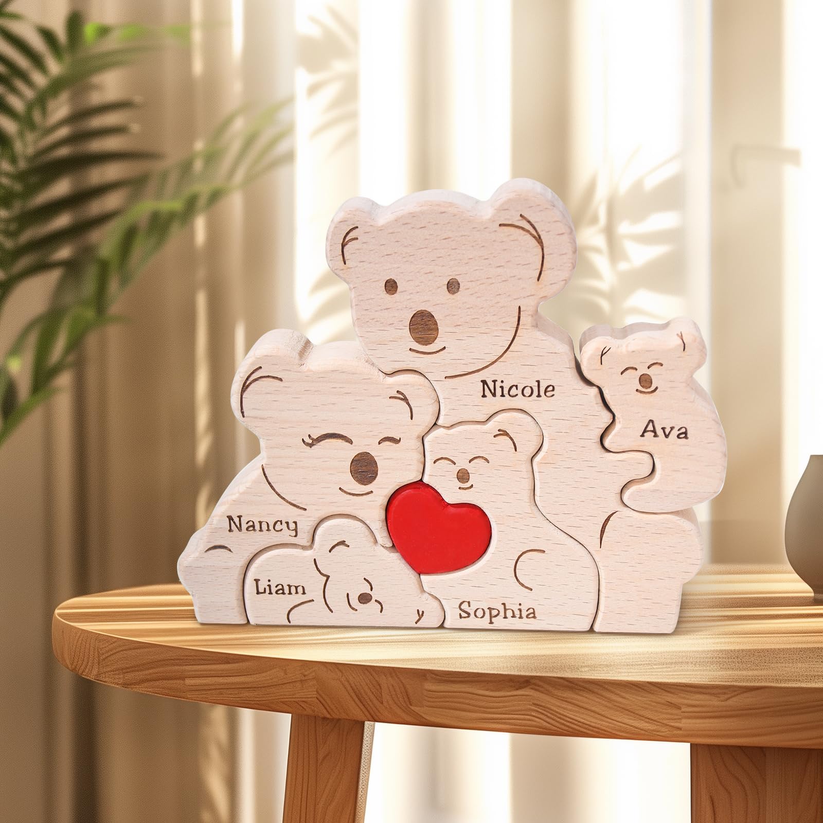ゆう100DaysSavingChallengeBOX　ハートクマデザイン Bear with Heart Necklace Wooden Figurine – Gift Box Included